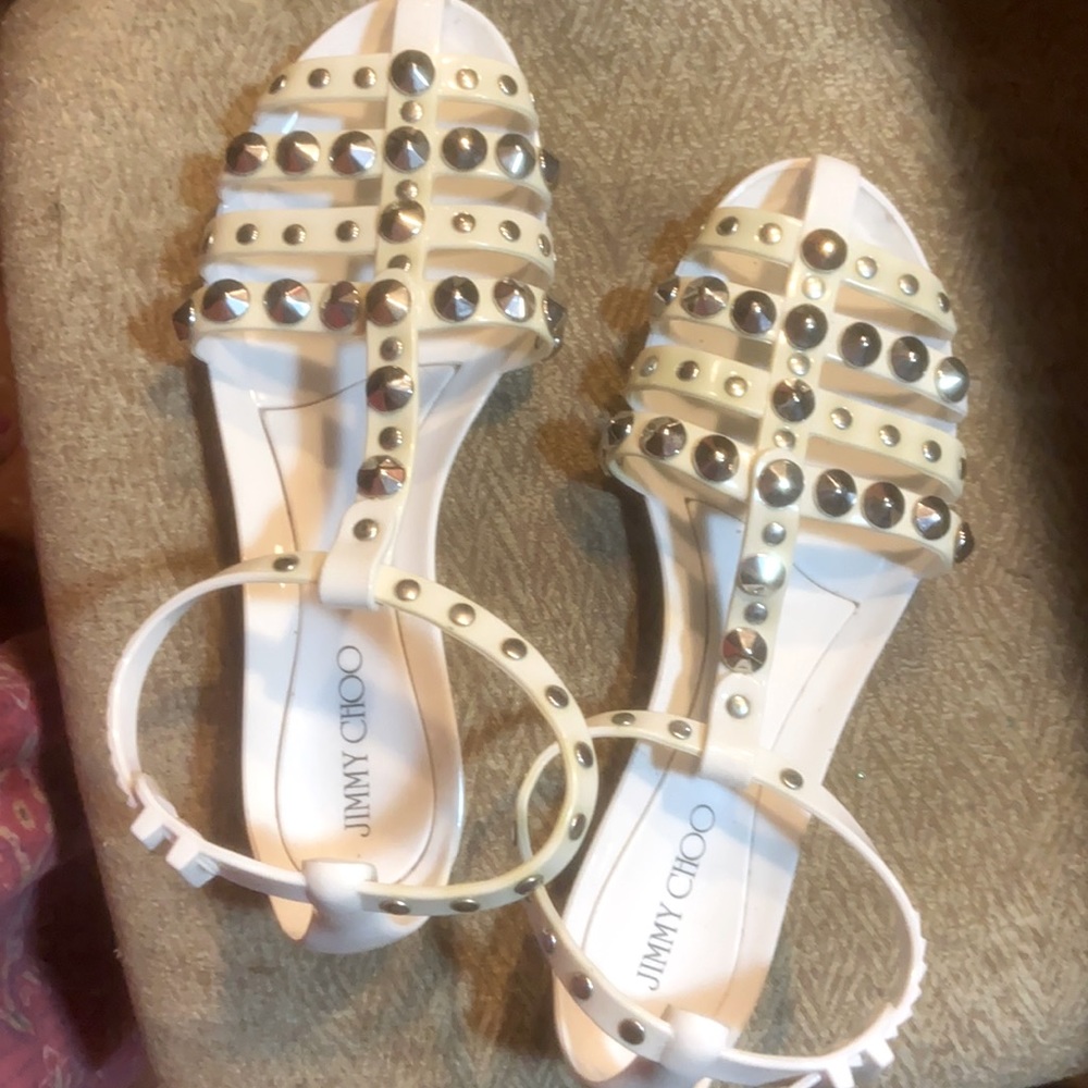 Jimmy Choo white rubber sandals with silver studs sz 35